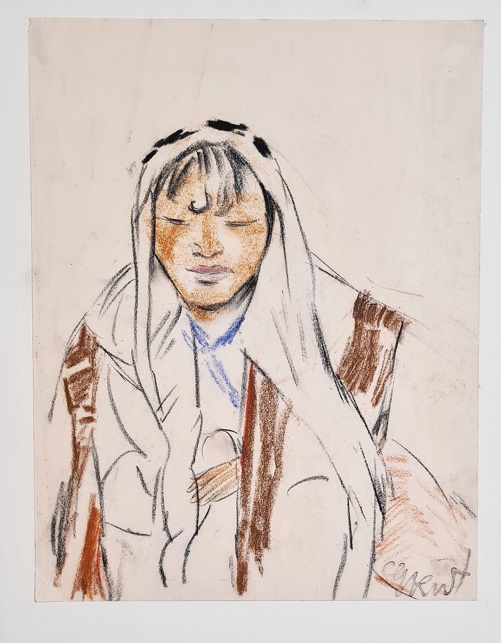 גרטה וולף קרקואר (1890-1970) Greta Wolf Krakauer - " נער עם טלית " עפרונות על נייר , חתום , לא 