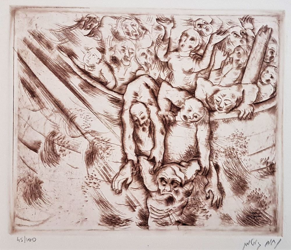 נחום גוטמן - " יונה מושלך מהאוניה " תחריט מסדרת סיפורי המקרא חתום בעיפרון על ידי האמן ממוספר 