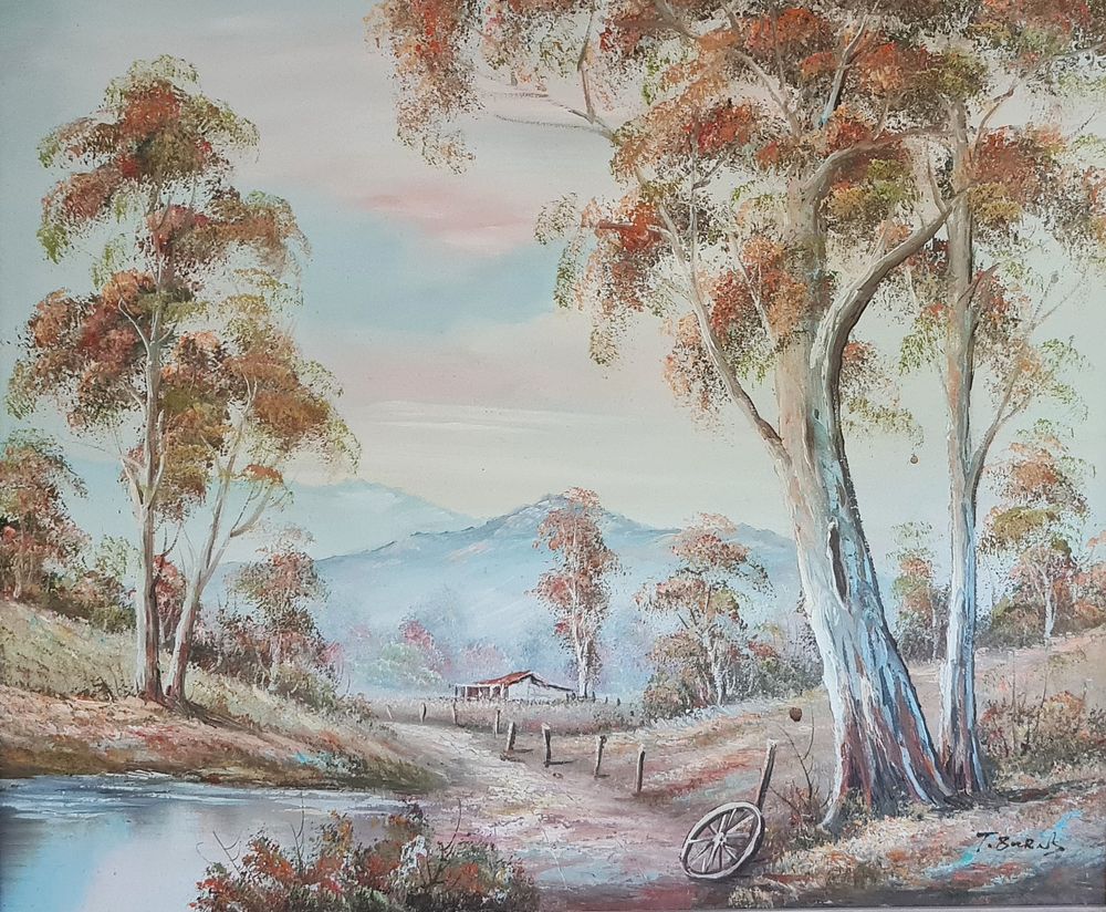 אמן לא מזוהה - " נוף כפרי " שמן על בד , חתום , ממוסגר . מידות הציור בלבד 50X60 ס"מ .