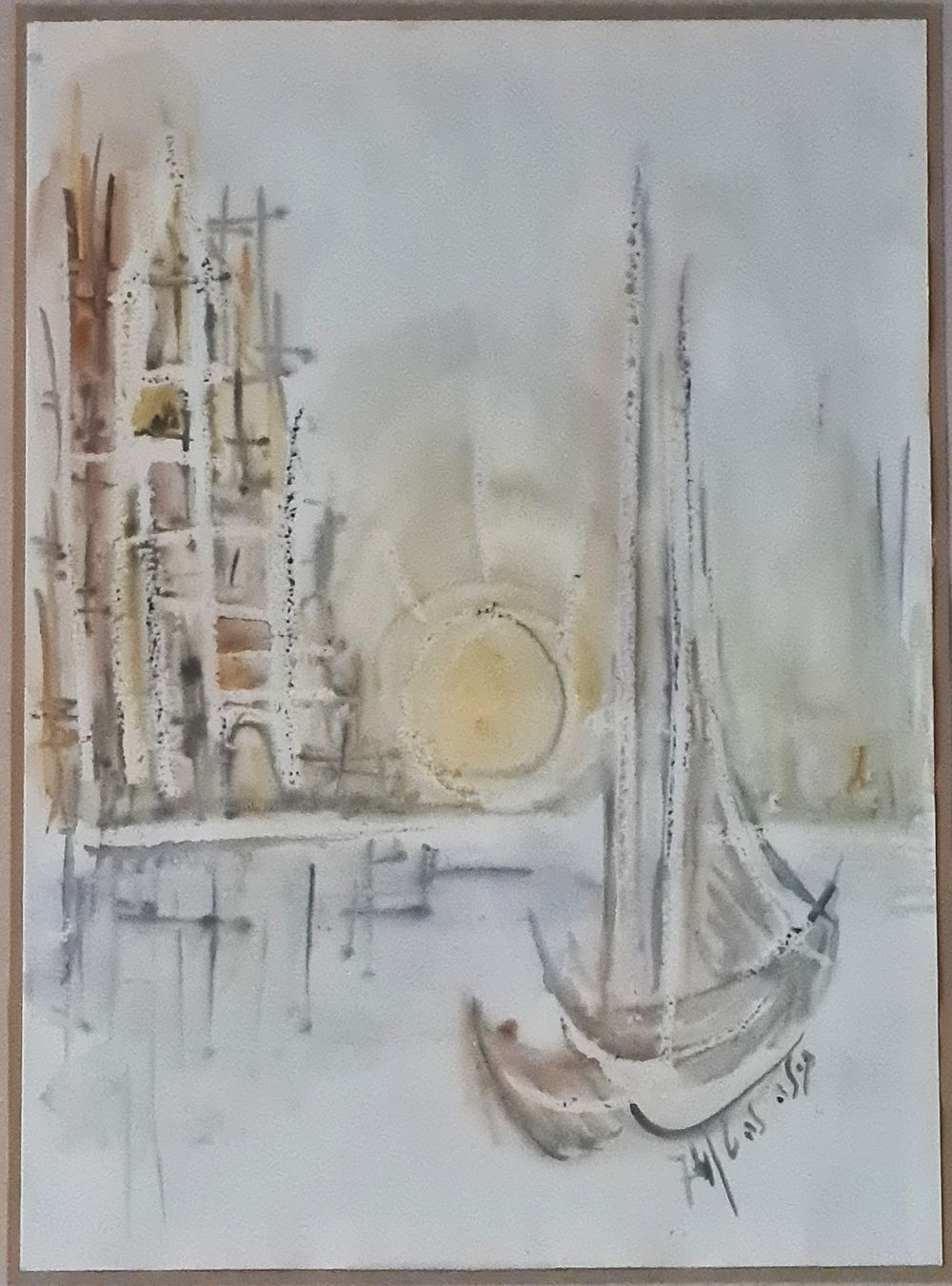 גילה להט - " סירות " צבעי מים על ניר , חתום וממוסגר . מידות הציור בלבד 34X24 ס"מ . ברנד