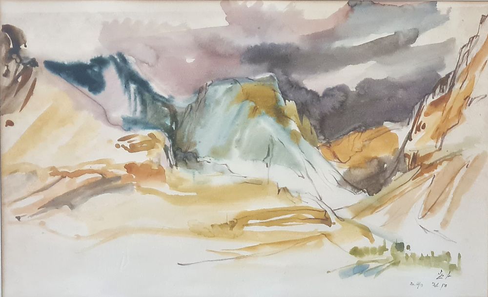 אברי סגלי ( 1925-2005 ) - " עין גדי " צבעי מים על נייר , חתום מתוארך 1980 , ממוסגר . מידות 