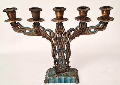 ישראליאנה - פמוט פליז 5 קנים עם כיתוב " שבת קודש " תוצרת ישראל . 