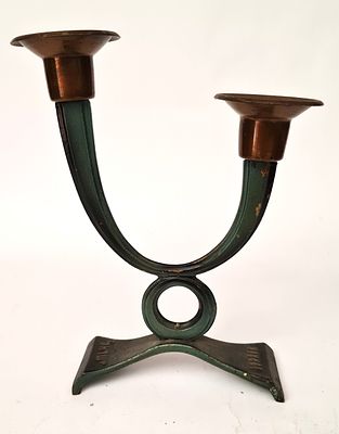 פמוט דו קני עשוי פליז עם ציון " ישראל ISRAEL " על הבסיס . רוחב - 10 