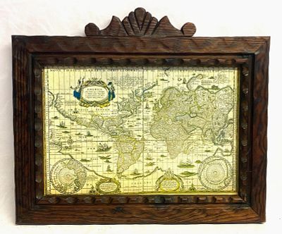 מפת עולם , הדפס ישן , ממוסגרת . מידות 42X36 ס"מ .