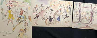 לוט 3 גלויות מאוירות של בתי מלון בנהריה, פינגווין וגעתון, הוצאה פרטית, שנות ה-50, לא נשלחו בדואר .