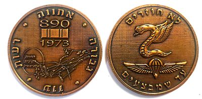 מדליה צהלית - הצנעשויה קופר-יקל חנים גדוד 890 מלחמת יום כיפור החווה הסינית . " לא חוזרים 