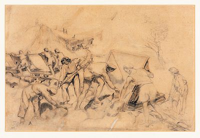 Georgi Gerasimov (1905 - 1977). Brigade, 1951, chalk on paper, 30x45 cm Signed and dated