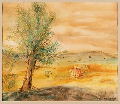 Vasil Stoilov (1904 - 1990). Harvesters in the Field, watercolour on cardboard, 56x65 cm Signed