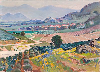 Lyuben Petrov - The Red (1912 - 2007). Landscape near Voynyagovo, 1967, oil on canvas, 58x80 cm 