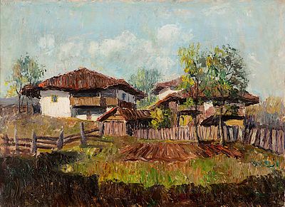 Todor Dimitrov (1900 - 1964). Landscape with Old Houses, oil on cardboard, 31x44 cm Signed