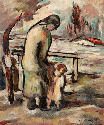 Ivan Shoshkov (1910 - 1946). Landscape with a Child, 1934, oil on plywood, 28x23 cm Signed and dated