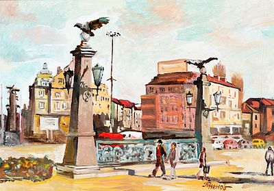 Petar Nenov (b. 1951). Eagles' Bridge, oil on cardboard, 35x50 cm Signed