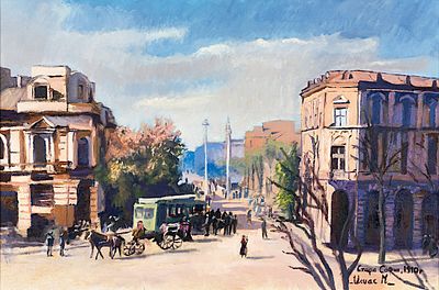 Ilias Melki (b. 2004). Old Sofia from 1910, oil on canvas, 40x60 cm Signed and inscribed