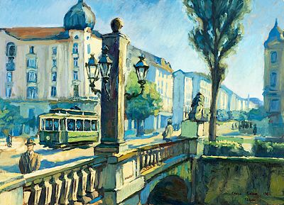 Ilias Melki (b. 2004). Lions' Bridge from 1940, oil on canvas, 50x70 cm Signed and inscribed