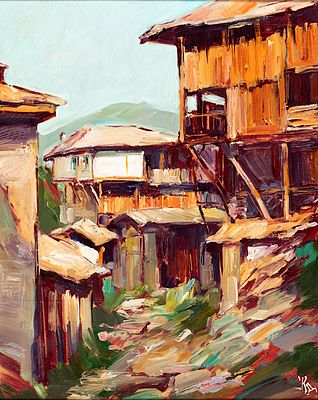 Krasimir Doichev (1961 - 2020). Landscape from Kovachevitsa, oil on cardboard, 50x40 cm Signed