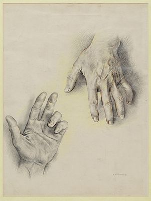 Vasil Stoilov (1904 - 1990). Hands, coloured pencil on paper, 50x38 cm Signed