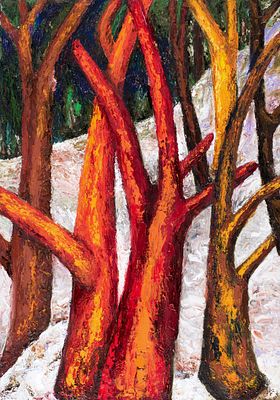 Kiril Avramov (b. 1944). Fiery Trees, oil on canvas, 48x33 cm