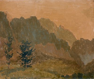 Ivan Trichkov (1892 - 1959). Two Trees in the Mountain, 1920s, oil on cardboard, 30x36 cm