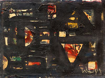 Ivan Georgiev – Rembranda (1938 - 1994). Composition, oil on board, 13x18 cm 
Signed