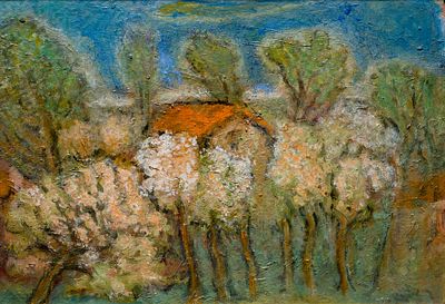Olga Valnarova (1918 - 2012). House among trees, oil on board, 23,5х33,5 cm Signed