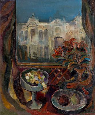 Lyudmila Poptosheva (1942 - 2022). At the window, 1980, oil on canvas, 100х85 cm Signed and dated