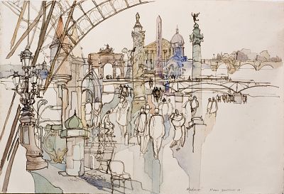 Nikolay Radonov (b. 1944). Paris lace, watercolor on board, 38х56 cmSigned and inscribed