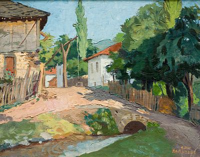 Ari Kalachev (1890 - 1953). Landscape with houses, oil on canvas, 40х50 cmSigned