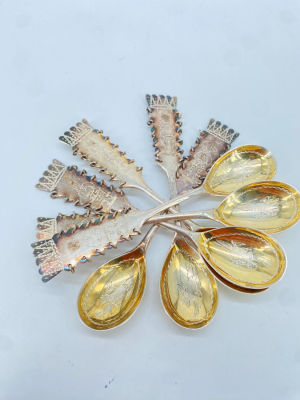 סט 6 כפיות כסף 925 שוודיות עם חריטות וחתימות אומן P.OLSSON אורך כפית כ 11 ס"מ