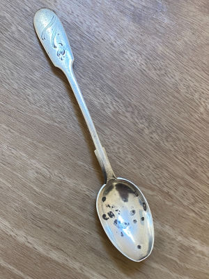 כפית כסף 84 רוסיה הצארית עם חריטת אומונתיות אורך כ 14 ס"מ