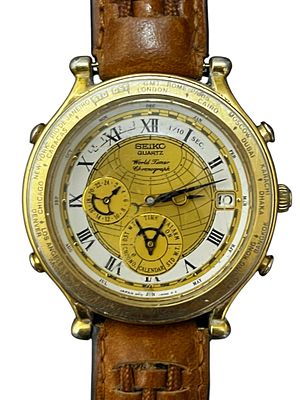 שעון סאיקו וורלד-טיים SEIKO WORLD TIME CHRONOGRAPH דגם נדיר ומיוחד במצב עבודה 
. חלון תאריכון 