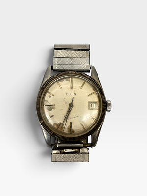 שעון יד שוויצרי תוצרת ELGIN מנגנון אוטומט עם חלון תאריך בשעה 3
מצב AS-IS 
קוטר 33 מ"מ 
** אין 