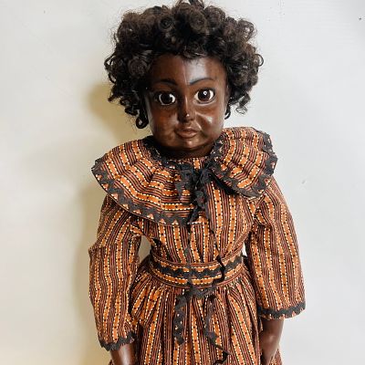 Artist Handmade Black African French Bru doll, created in 1975 by the artist F. B. Thompson 