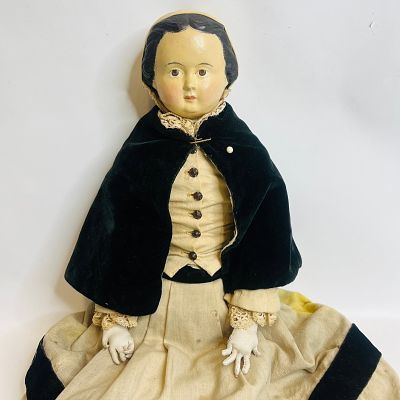 Muller and Schuck Superior Paper Mache Doll with black hair, approx. 28 inches, 2015 is the 