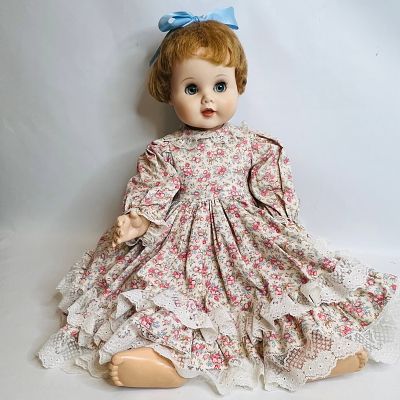 American Doll and Toy Company Doll in Floral Dress, 1960, approx. 29 inches, has non working 