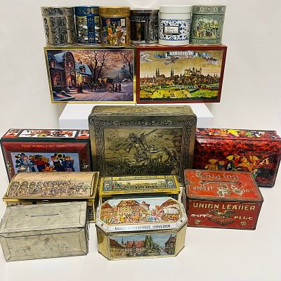 Vintage German and American Advertising Tin Collection, German Lebkuchen Tin Lot E Otto Schmidt 