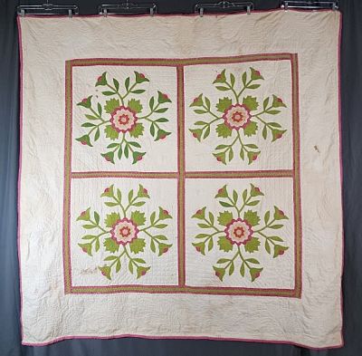 Antique 19th Century Whig Rose Variation Quilt measuring 74"x74". It was found in New Jersey. 
