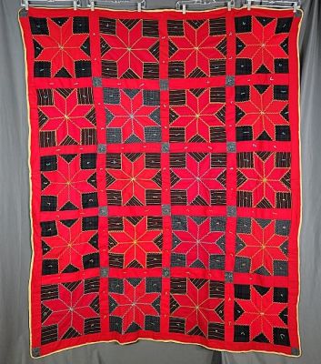 Antique c1910 Wool 8 Point Star Comfort Quilt measuring 67"x82". Found in Nebraska. Brilliant 