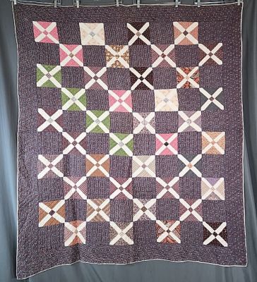 Antique c1870 Old Italian Block Quilt measuring 64"x72". Hand pieced and hand quilted. 