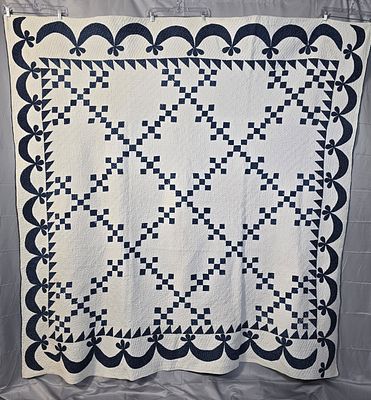 Antique c1890 Irish Chain with Swag Border measuring 80 by 81 inches, from Smithville, Wayne 