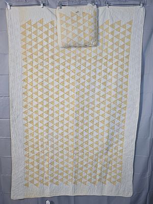 Vintage c1950s Child Quilt with Pillow. The quilt measures 46 by 68 inches. The pillow is 14 by 