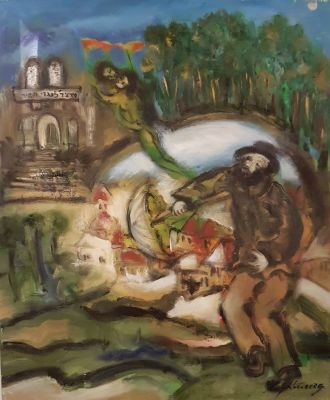 שמחה נורנברג - " יהודי רוקד " שמן על בד , חתום , מתוח על מסגרת לא ממוסגר . מידות 65X54 ס"מ .