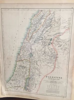 מפת ארץ ישראל (PALESTINEׂׂ) עתיקה. פורסמה ב- London. ככל הנראה מהמאה ה-19. 
מוצמדת לקרטון 
