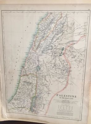 מפת ארץ ישראל (PALESTINEׂׂ) עתיקה. פורסמה ב- London. ככל הנראה מהמאה ה-19. 
מוצמדת לקרטון 