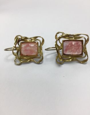 עגילים 925 סטרלינג כסף וזהב 14K משובץ רוז קוורץ 1.5 ס"מ 
13 גרם 2.5 ס"מ