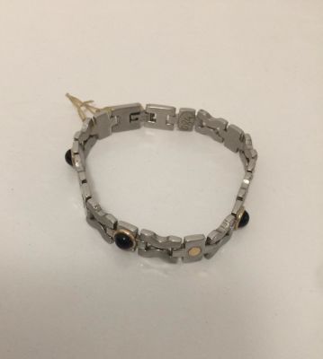 צמיד לגבר Stainless Steel משובץ אוניקס שחור, מסגרת האוניקס היא זהב 18K וכך גם הכדורים 
אורך 20 