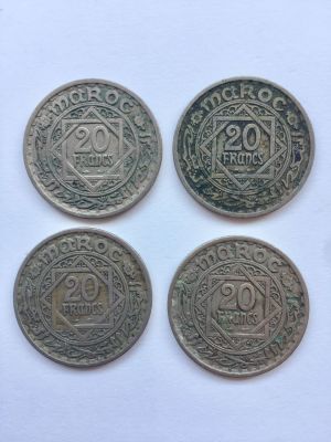 לוט 4 מטבעות ממרוקו 20 פרנק.