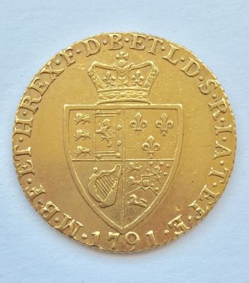 1 guinea, אנגליה 1791. 
King George III (1760 - 1820) 
משקל: 