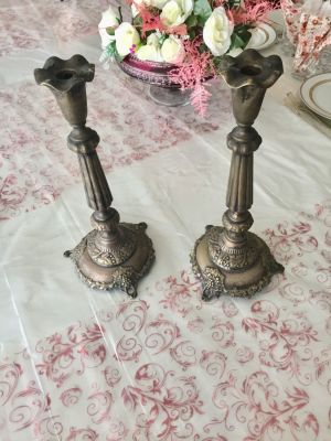 זוג פמוטי שבת עתיקים מצופים כסף מהמאה ה-19 .רוסי-פולני. מסומנים בכתובת Fraget N Plaque. עם סימן 