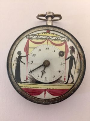 שעון כיס משובח Breguet &agrave; Paris מכסף 800 ואמייל, המאה ה-18. 
מנגנון VERGE FUSEE מנוקב וחרוט עם 