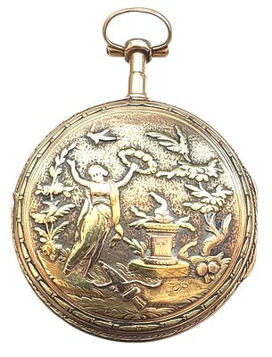 שעון כיס משובח Breguet &agrave; Paris מזהב 18 קראט בשני גוונים ואמייל, המאה ה-18. 

